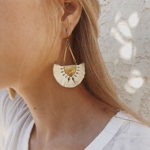Dangle cream/ gold earrings